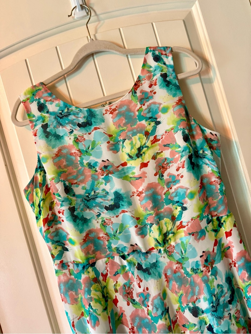 Floral Watercolor A-Line Sundress in Teal & Coral